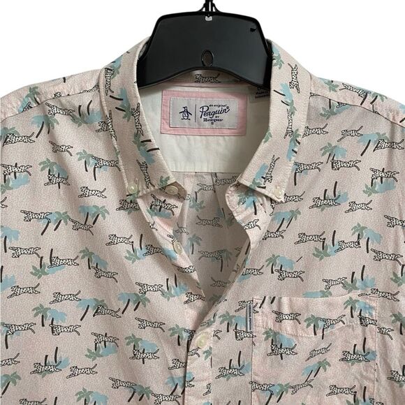 Original Penguin Animal Jungle Button Up Shirt Men's Size L Pink Preppy Summer - Picture 6 of 16